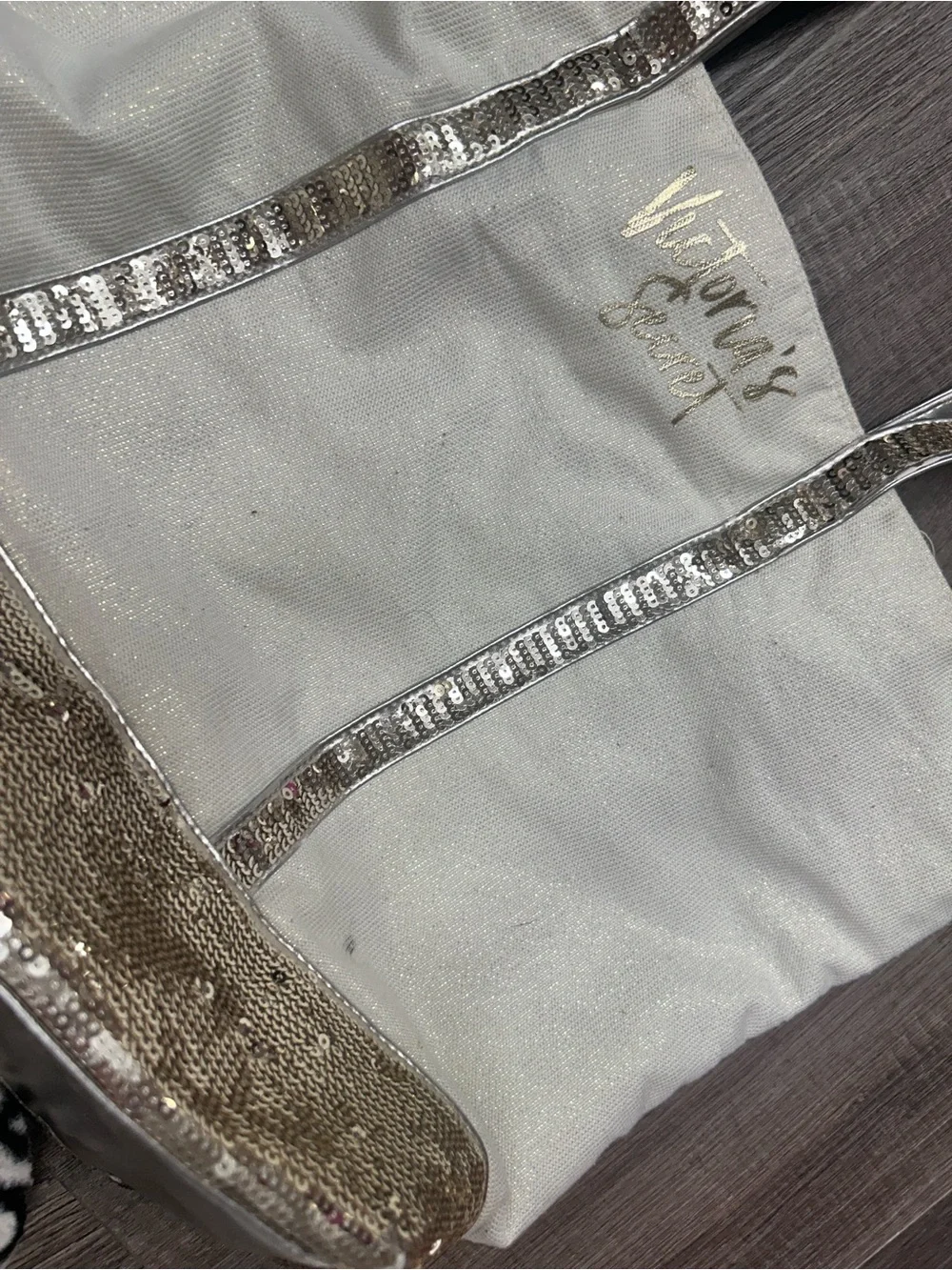 Victoria's Secret White and gold Metallic Tote Bag
